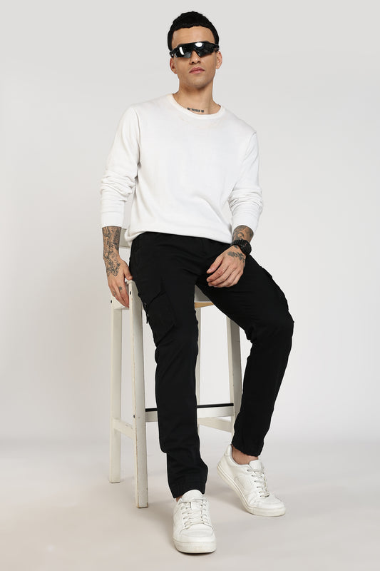 Men's Black Power Stride Solid Jogger Cotton