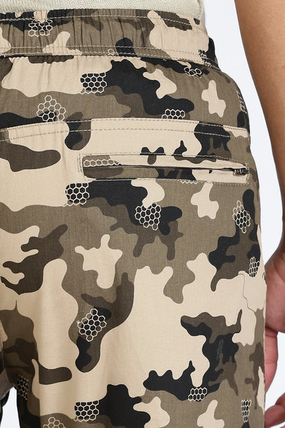 Men's Brown Dyanmic Motion Military Print Jogger Cotton