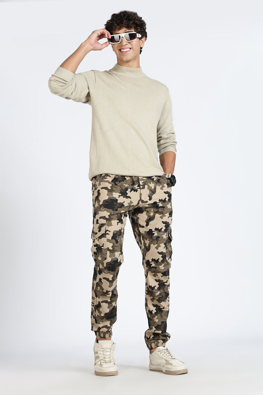 Men's Brown Dyanmic Motion Military Print Jogger Cotton