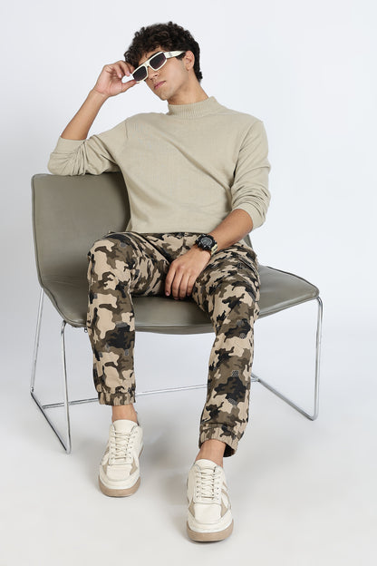 Men's Brown Dyanmic Motion Military Print Jogger Cotton