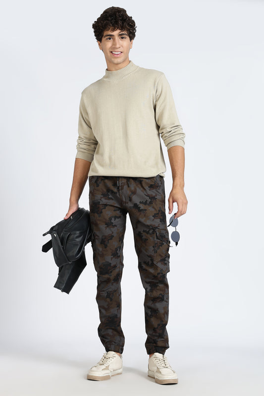 Men's Grey Dyanmic Motion Military Print Jogger Cotton