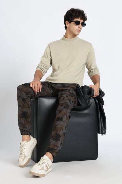 Men's Grey Dyanmic Motion Military Print Jogger Cotton