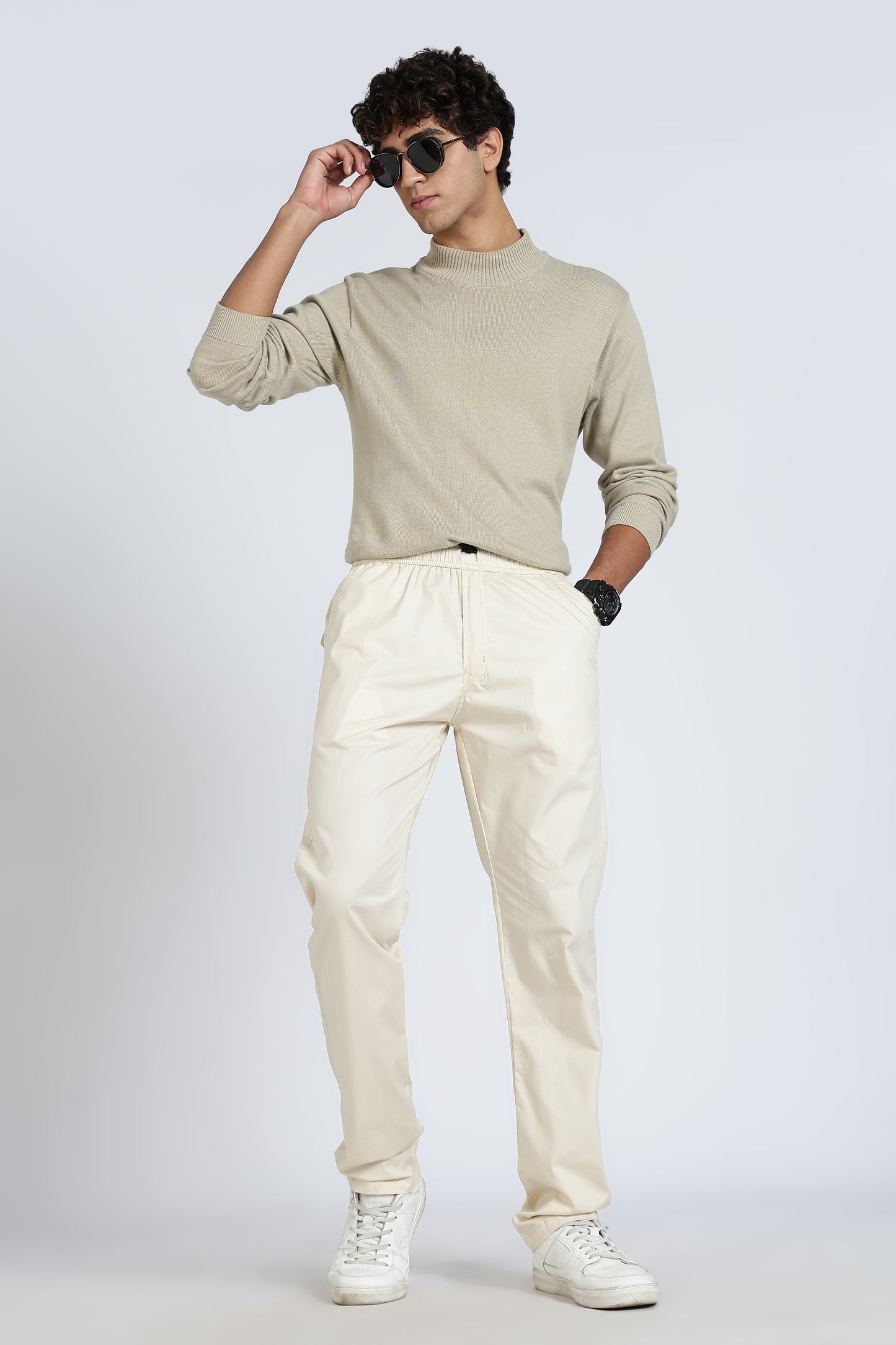 Men's Cream Relax Fit Pyjamas Pants Solid Comfort Cotton