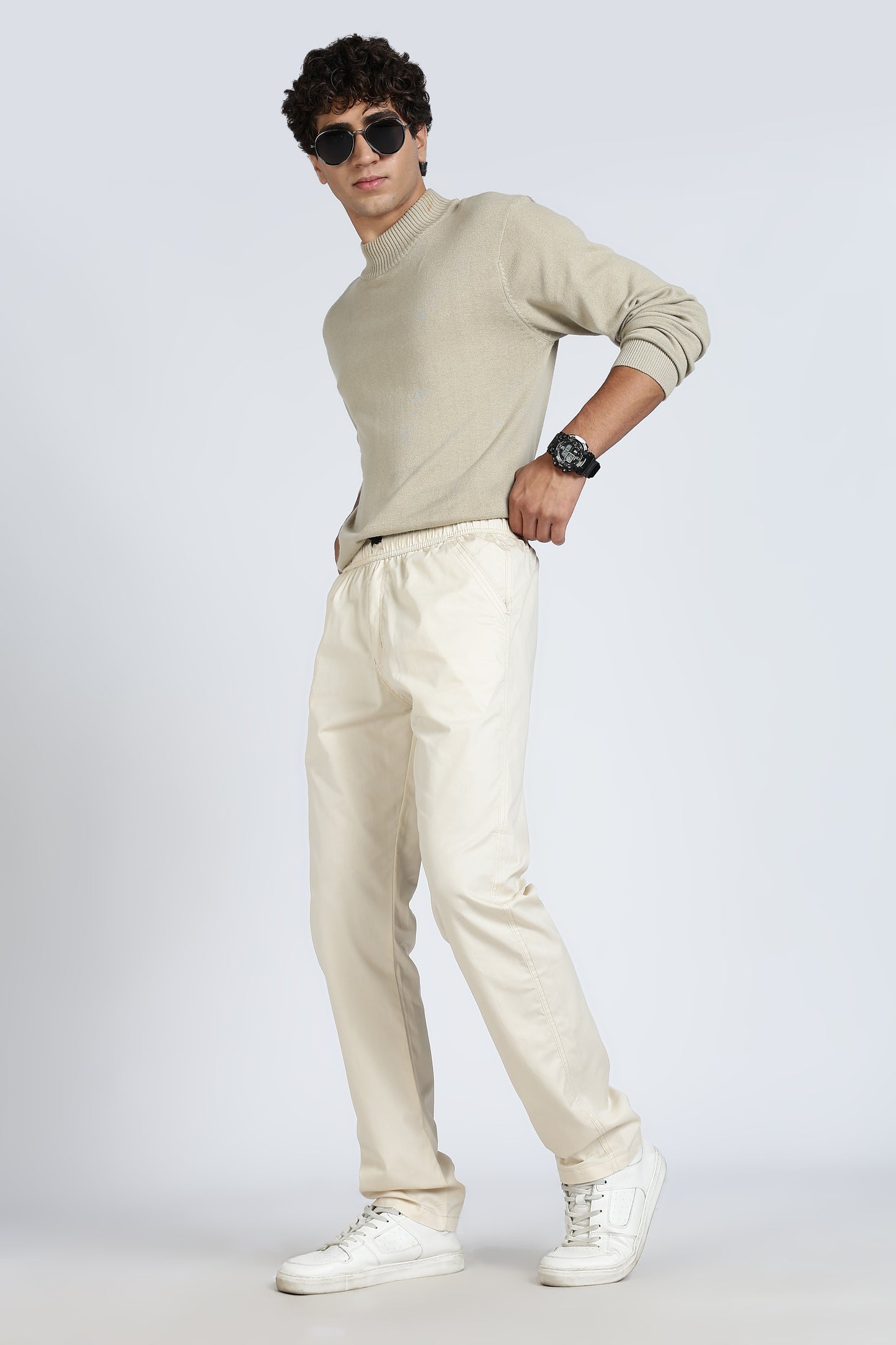 Men's Cream Relax Fit Pyjamas Pants Solid Comfort Cotton