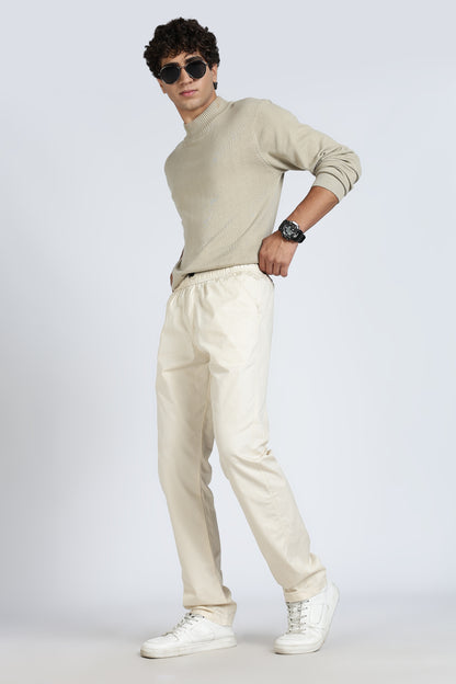 Men's Cream Relax Fit Pyjamas Pants Solid Comfort Cotton