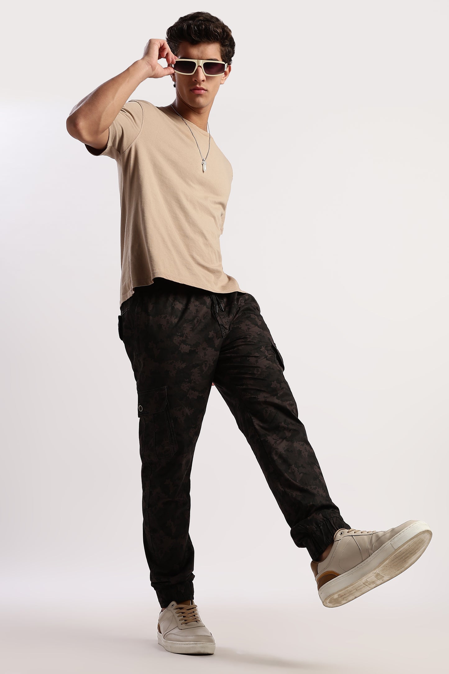 Men's Grey Street Runner MIlitary Print Jogger Cotton