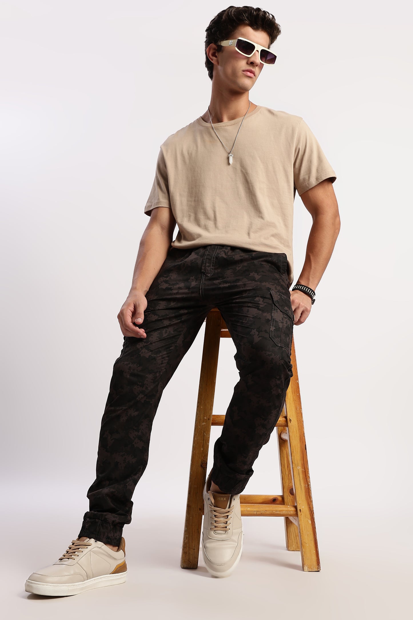 Men's Grey Street Runner MIlitary Print Jogger Cotton