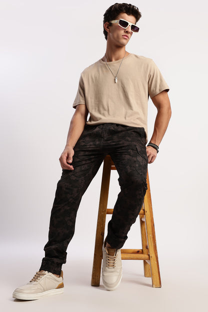 Men's Grey Street Runner MIlitary Print Jogger Cotton