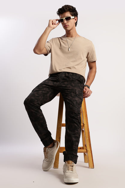 Men's Grey Street Runner MIlitary Print Jogger Cotton