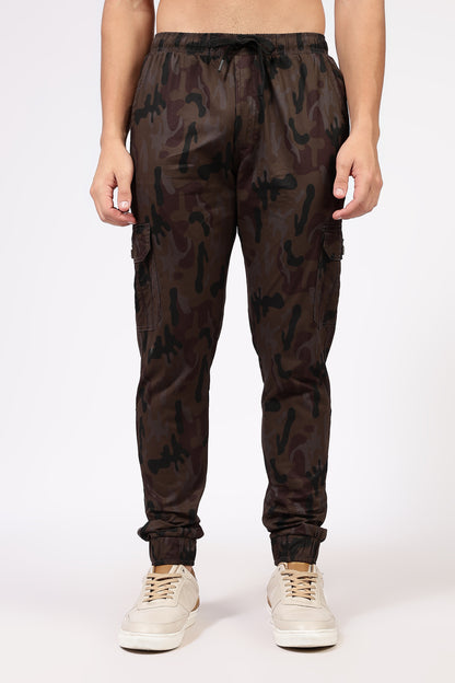 Men's Brown Street Runner MIlitary Print Jogger Cotton