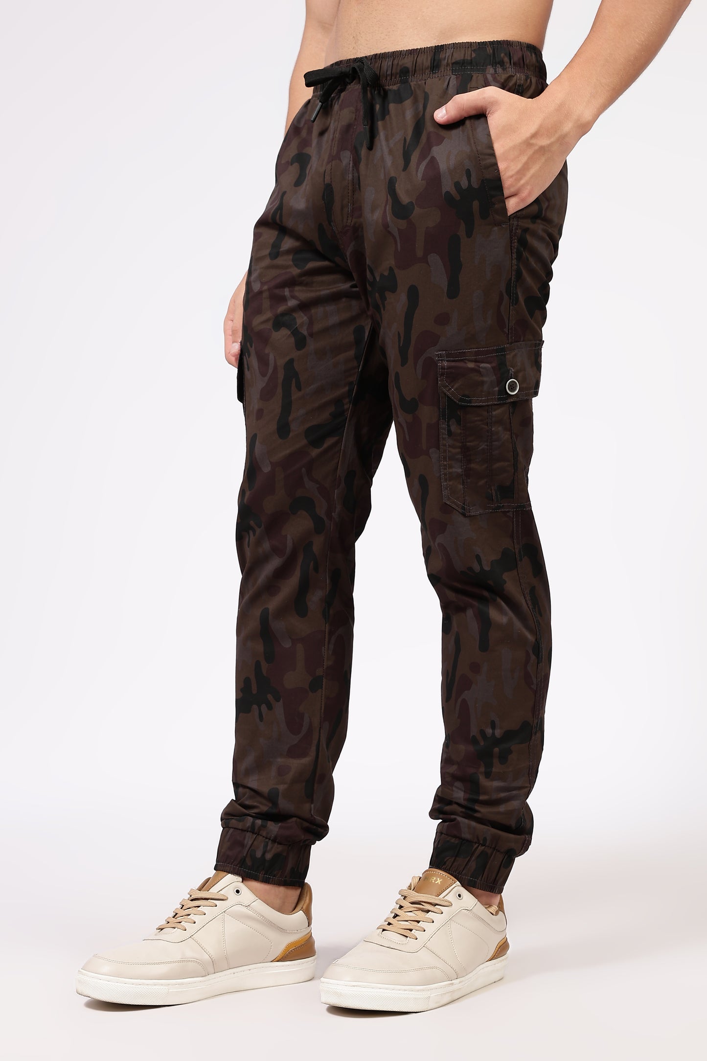 Men's Brown Street Runner MIlitary Print Jogger Cotton