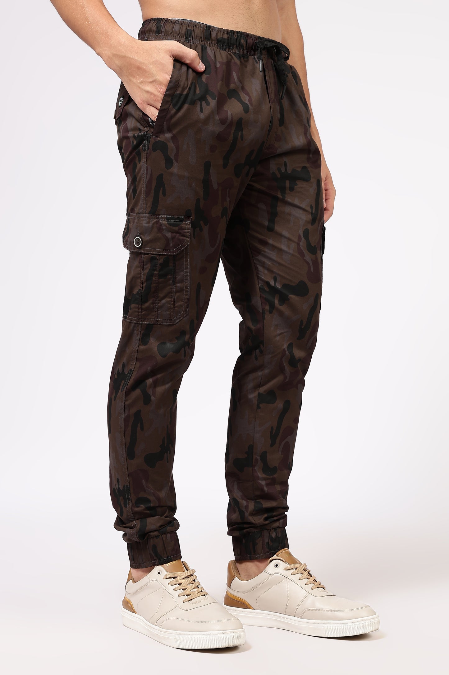 Men's Brown Street Runner MIlitary Print Jogger Cotton