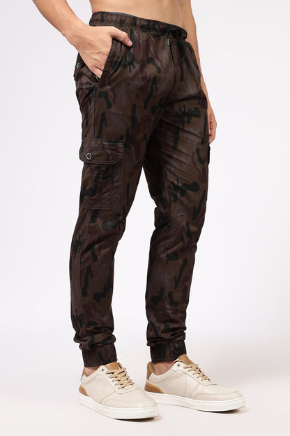 Men's Brown Street Runner MIlitary Print Jogger Cotton