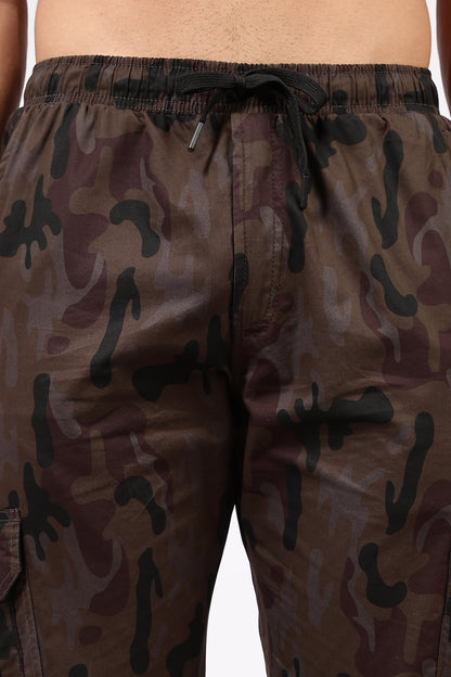 Men's Brown Street Runner MIlitary Print Jogger Cotton
