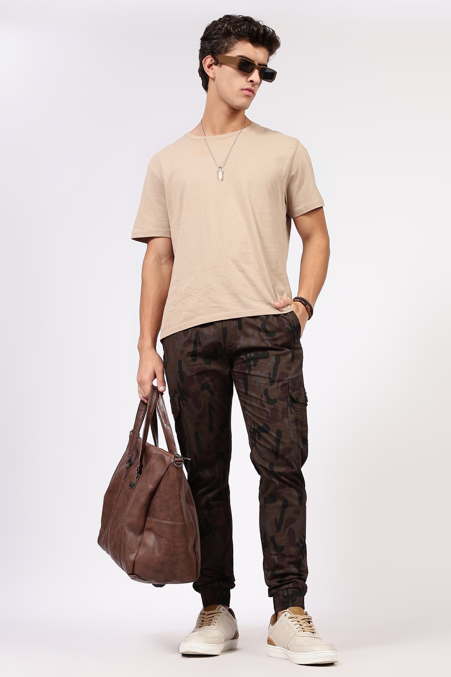 Men's Brown Street Runner MIlitary Print Jogger Cotton