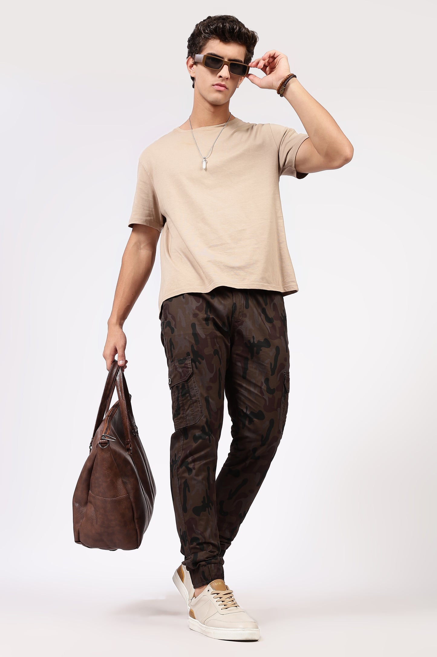 Men's Brown Street Runner MIlitary Print Jogger Cotton