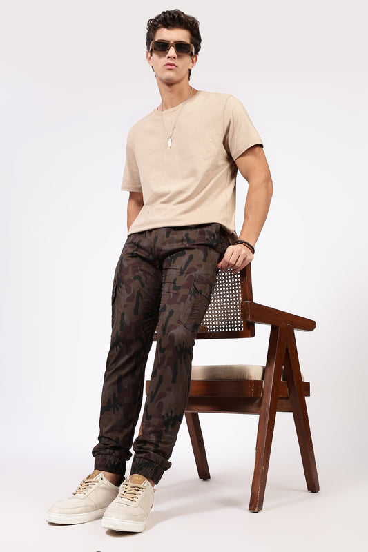 Men's Brown Street Runner MIlitary Print Jogger Cotton