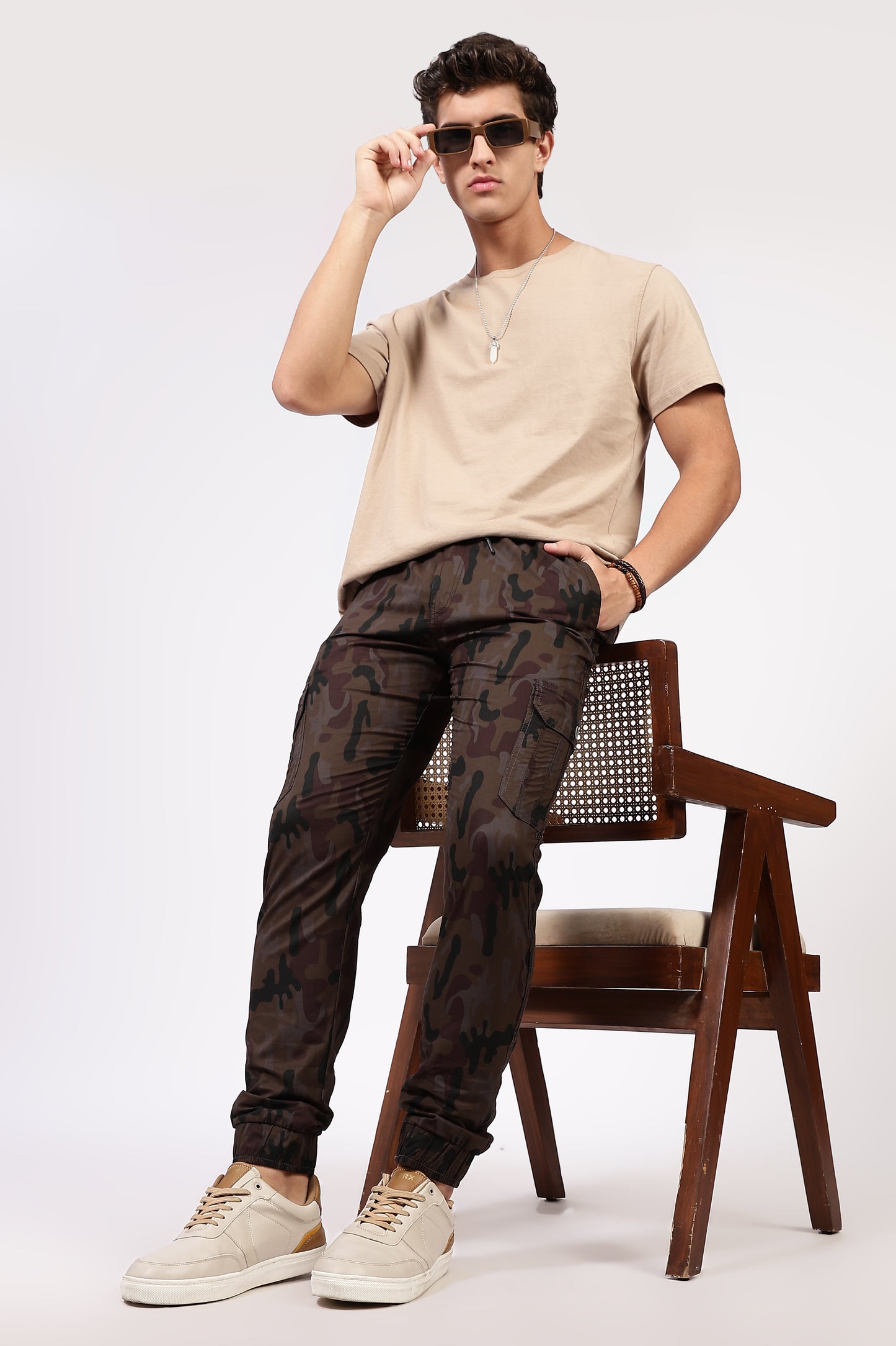 Men's Brown Street Runner MIlitary Print Jogger Cotton