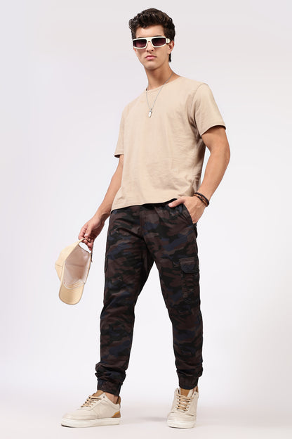 Men's Blue Street Runner MIlitary Print Jogger Cotton