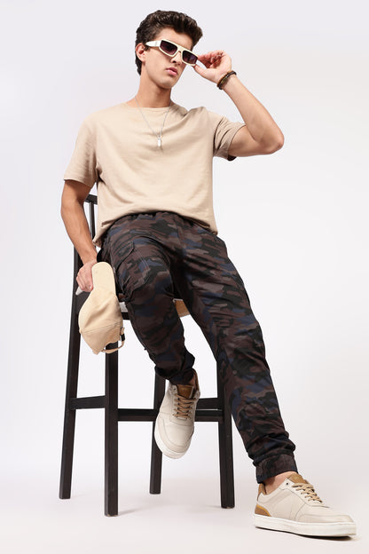 Men's Blue Street Runner MIlitary Print Jogger Cotton