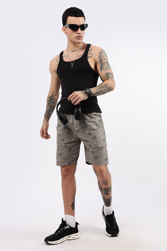 Men's Grey Coastal Comfort Printed Bermuda Cotton Travel