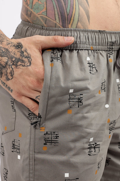 Men's Grey Coastal Comfort Printed Bermuda Cotton Travel