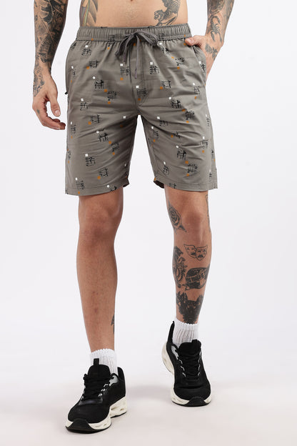Men's Grey Coastal Comfort Printed Bermuda Cotton Travel