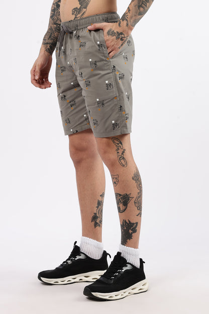 Men's Grey Coastal Comfort Printed Bermuda Cotton Travel