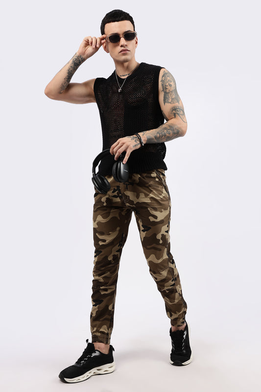 Men's Light Brown Military Printed Jogger