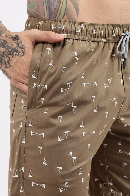 Men's Beige Coastal Comfort Printed Bermuda Cotton Travel