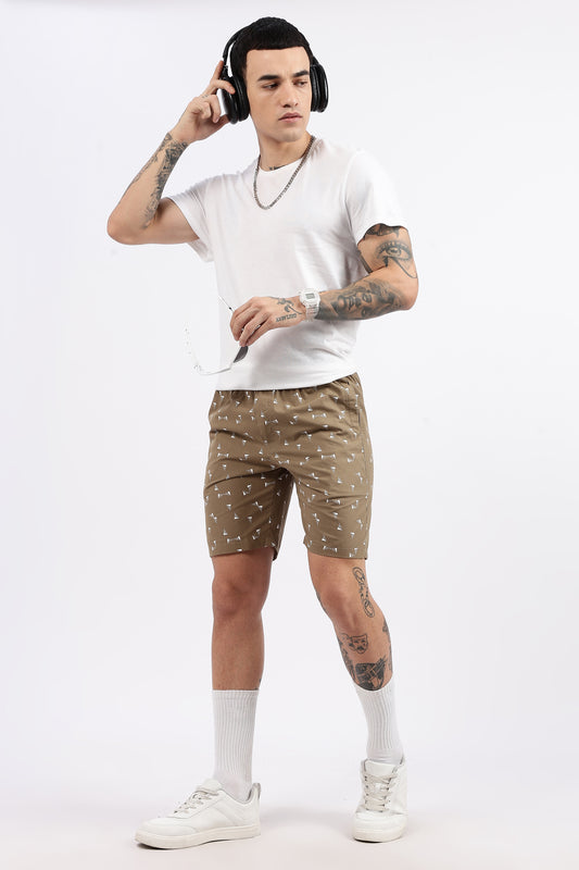 Men's Beige Coastal Comfort Printed Bermuda Cotton Travel