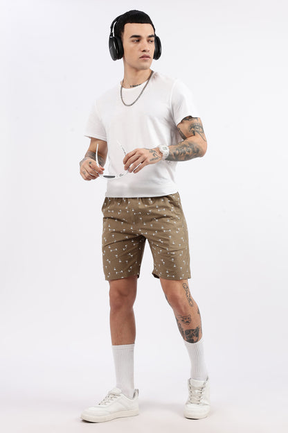 Men's Beige Coastal Comfort Printed Bermuda Cotton Travel