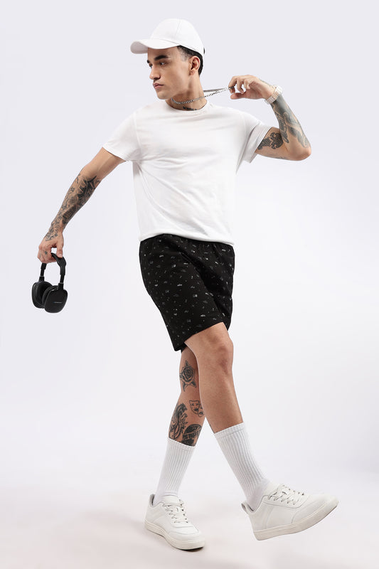 Men's Black Coastal Comfort Printed Bermuda Cotton Travel