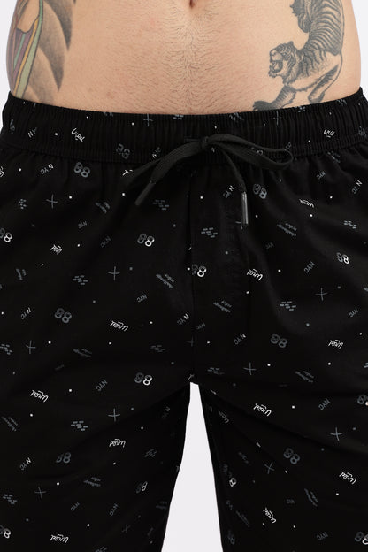 Men's Black Coastal Comfort Printed Bermuda Cotton Travel