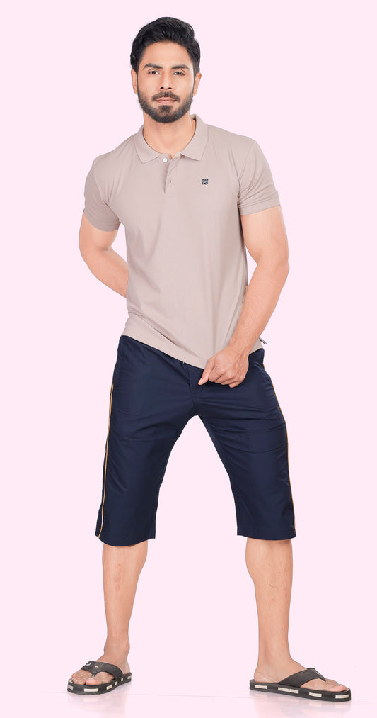 Men's Dark Blue Cool Comfort Capri Solid Print Comfort Cotton