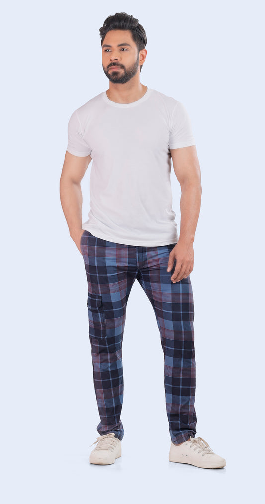 Men's Blue with Grey Cozy Comfort Pyjama Pants Check Print Comfort Cotton