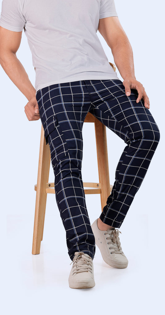 Men's Blue with white Cozy Comfort Pyjama Pants Check Print Comfort Cotton