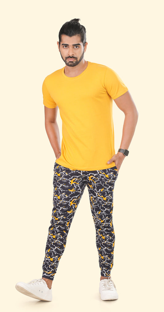 Men's Yellow and Blue Active Flex Printed Jogger Cotton