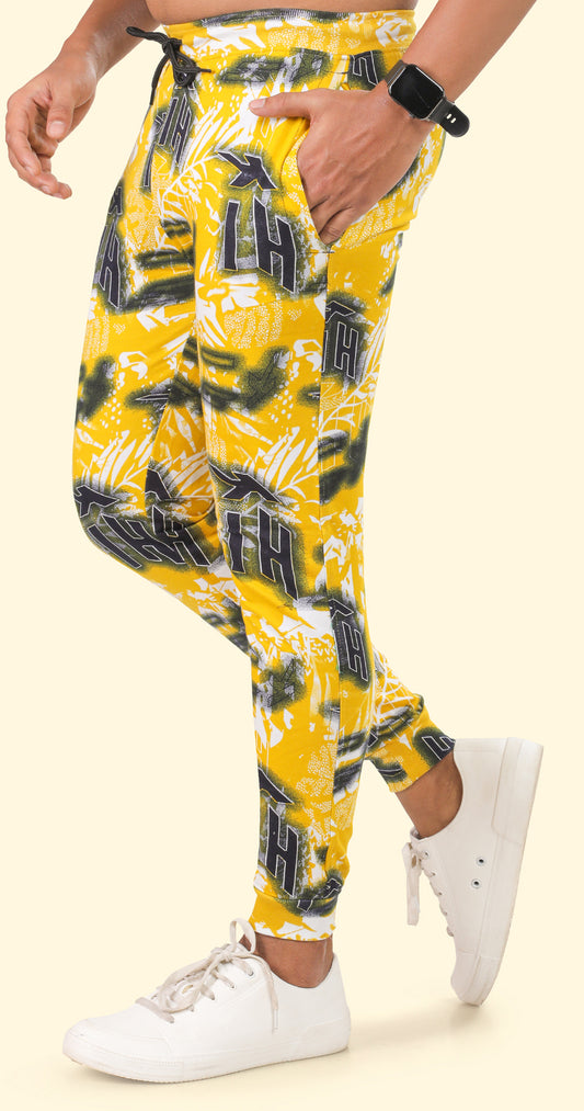 Men's Yellow and White Active Flex Printed Jogger Cotton