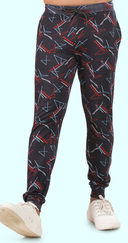 Men's Red and Blue Active Flex Printed Jogger Cotton