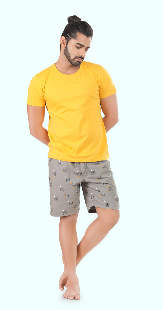 Men's Grey Coastal Comfort Printed Bermuda Cotton Travel