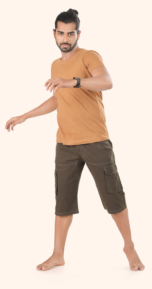 Men's Olive Green Trendy Trails Capri Solid Print Comfort Cotton