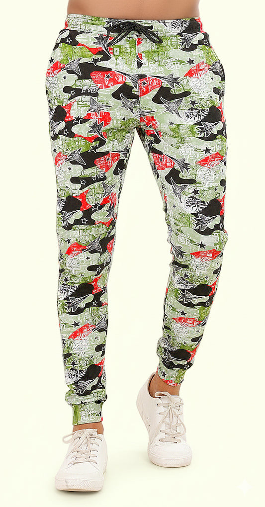 Men's Green and Red Active Flex Printed Jogger Cotton